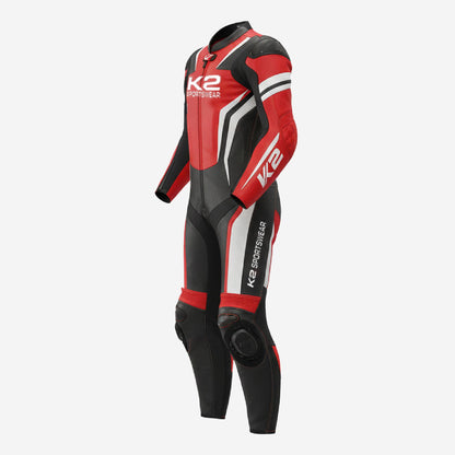 Personalized Motorbike Leather Suit in Red & Black - Custom Racing One Piece Track Suit