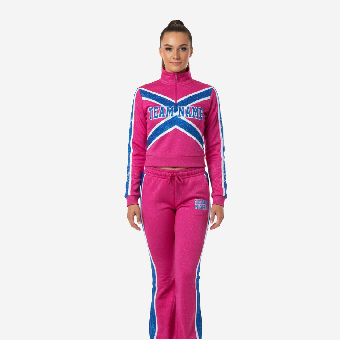 Personalized Cheer Tracksuit Pink - Custom Team Name Half Zip Warmup & Joggers Set