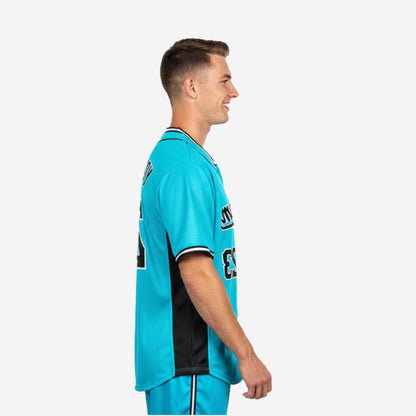 Custom Baseball Jersey in Turquoise - Youth & Adult Full Button Team Name Number Jersey