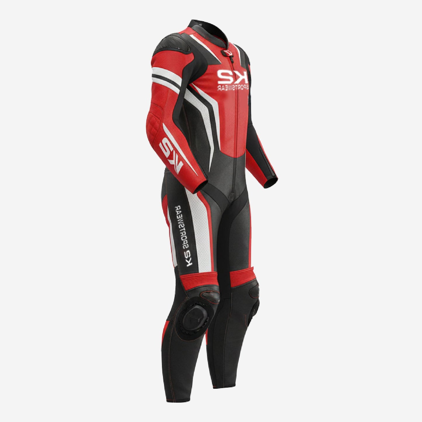 Personalized Motorbike Leather Suit in Red & Black - Custom Racing One Piece Track Suit