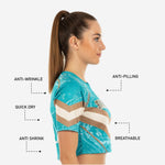 Custom Cheerleading Crop Top with Name & Number - Teal Gold Marble Print Uniform