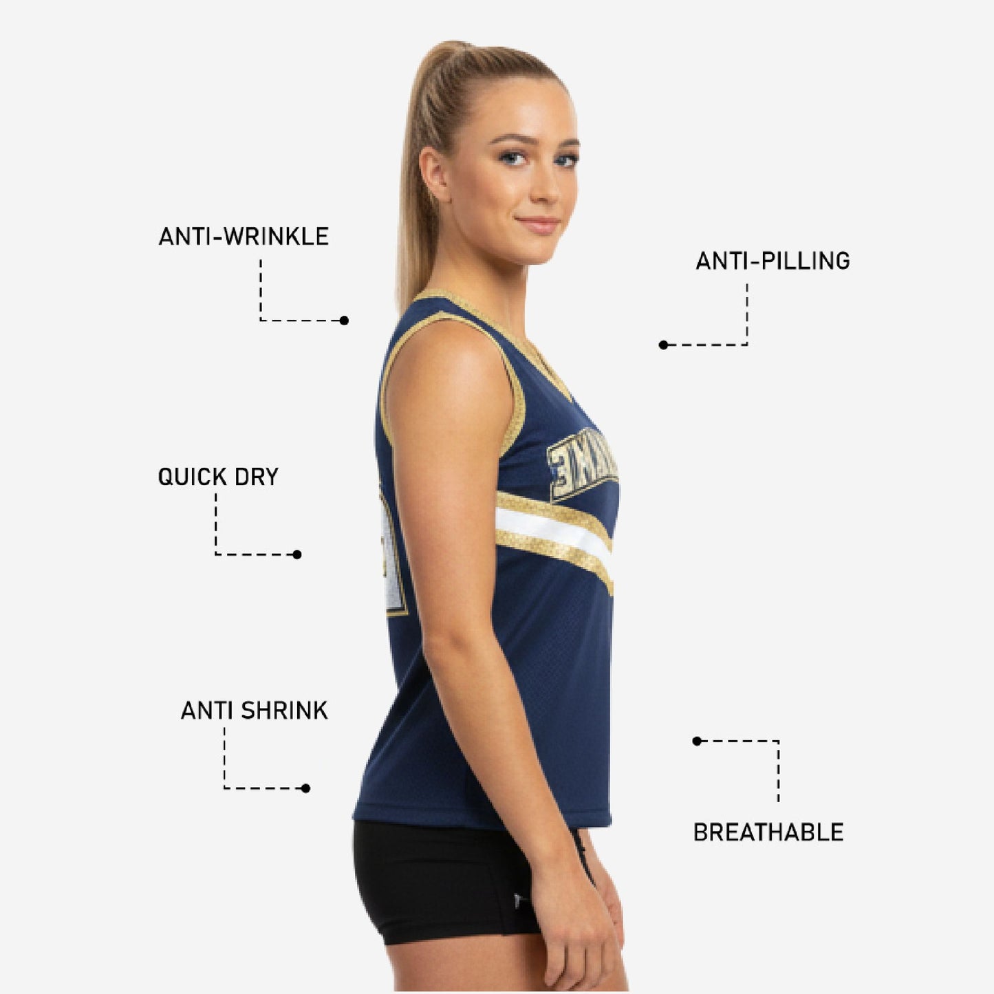Custom Printed Cheerleading Tank Top - Navy Sleeveless Shell