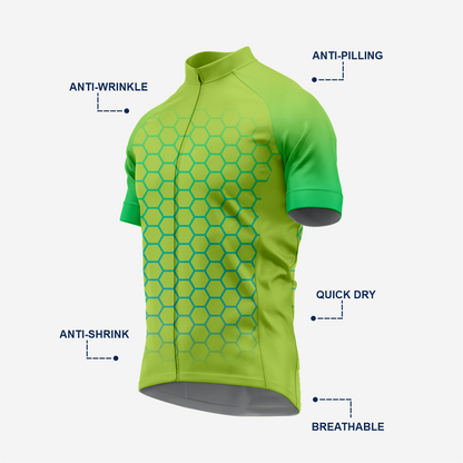 Men's Hexagon Pattern Yellow Green Cycling Jersey | Short Sleeve Performance Bike Shirt