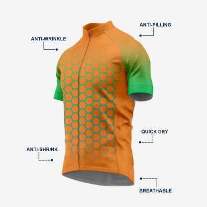 Men's Hexagon Pattern Brown Cycling Jersey | Short Sleeve Performance Bike Shirt