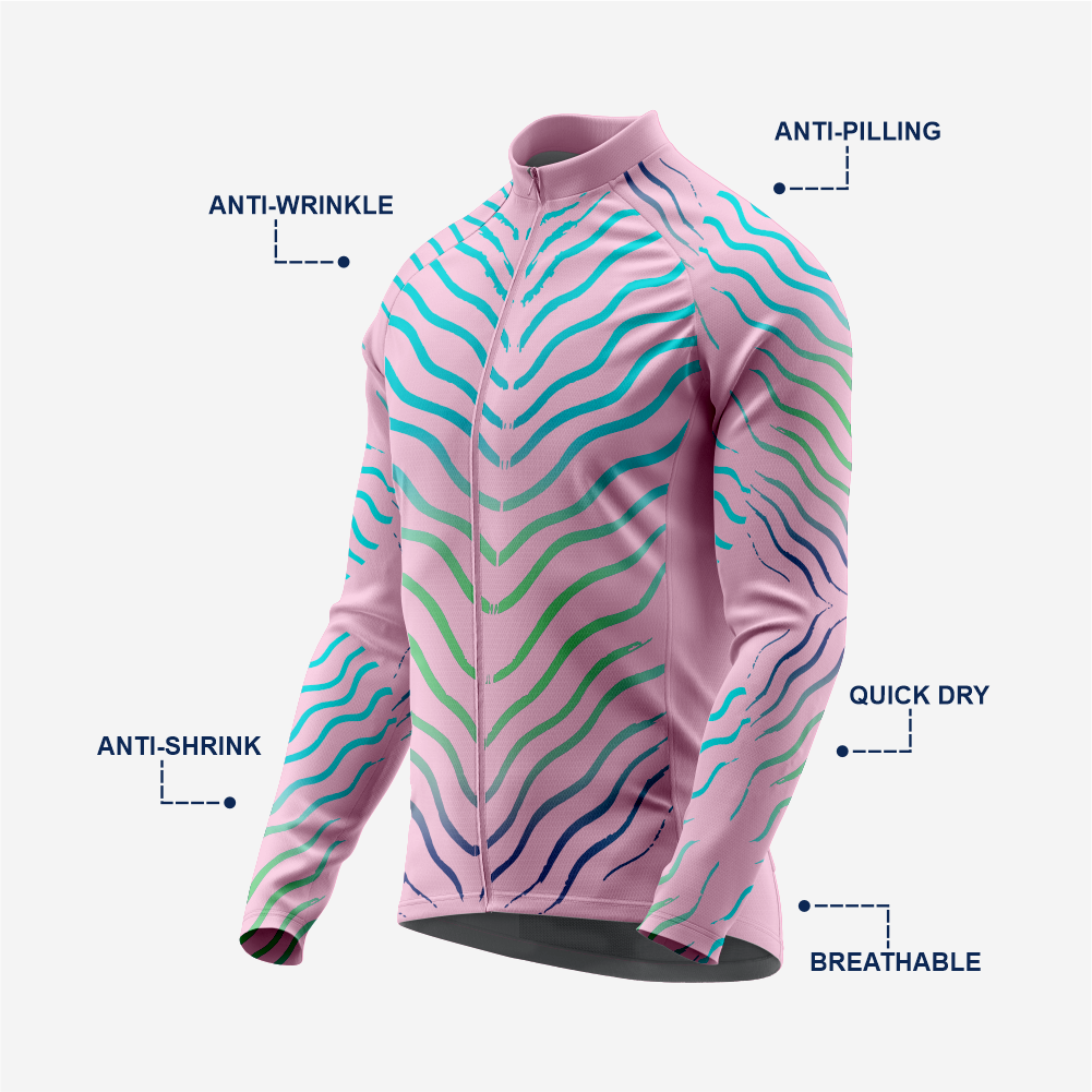 Light Pink Men’s Long Sleeve Cycling Jersey Durable Bicycle Jerseys Mens