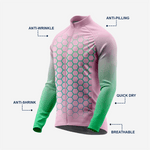 Full Zip Pink Green Long Sleeve Cycling Jersey for Men | Hexagon Bike Shirt - K2 Sportswear | Custom Sports Uniforms & Apparels - K2 Sportswear