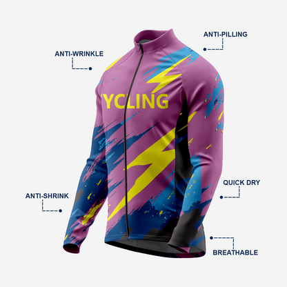 Men’s Long Sleeve Cycling Jersey and Bib Shorts Set - Palatinate Purple