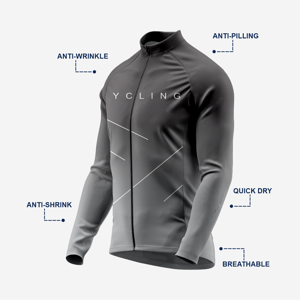 Breathable Men’s Gray Long Sleeve Cycling Jersey with Pockets