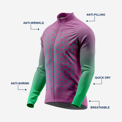 Full Zip Long Sleeve Cycling Jersey for Men | Hexagon Dark Purple Bike Shirt - K2 Sportswear | Custom Sports Uniforms & Apparels - K2 Sportswear
