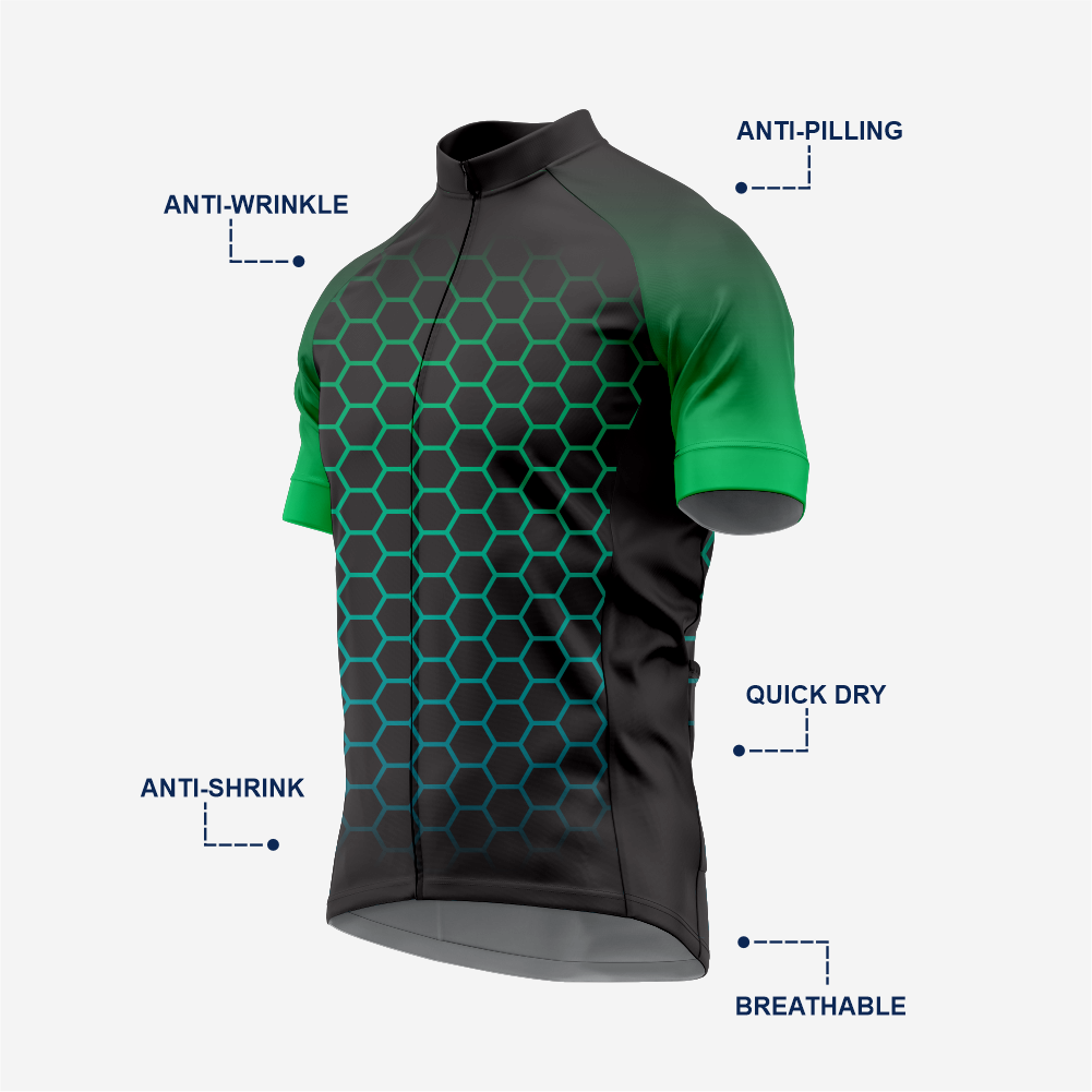 Men's Hexagon Pattern Black Cycling Jersey | Short Sleeve Performance Bike Shirt
