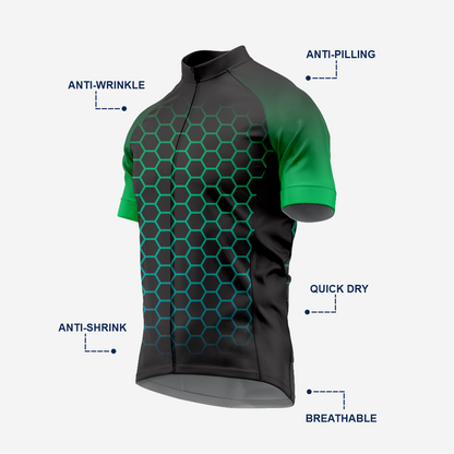 Men's Hexagon Pattern Black Cycling Jersey | Short Sleeve Performance Bike Shirt