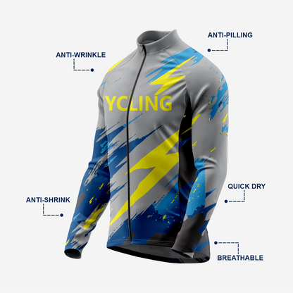 Breathable Men’s Dark Gray Long Sleeve Cycling Jersey with Pockets