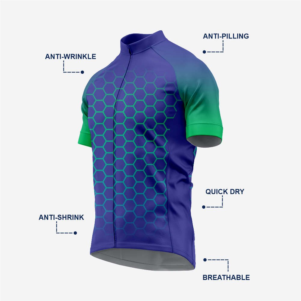 Men's Hexagon Pattern Bue Cycling Jersey | Short Sleeve Performance Bike Shirt