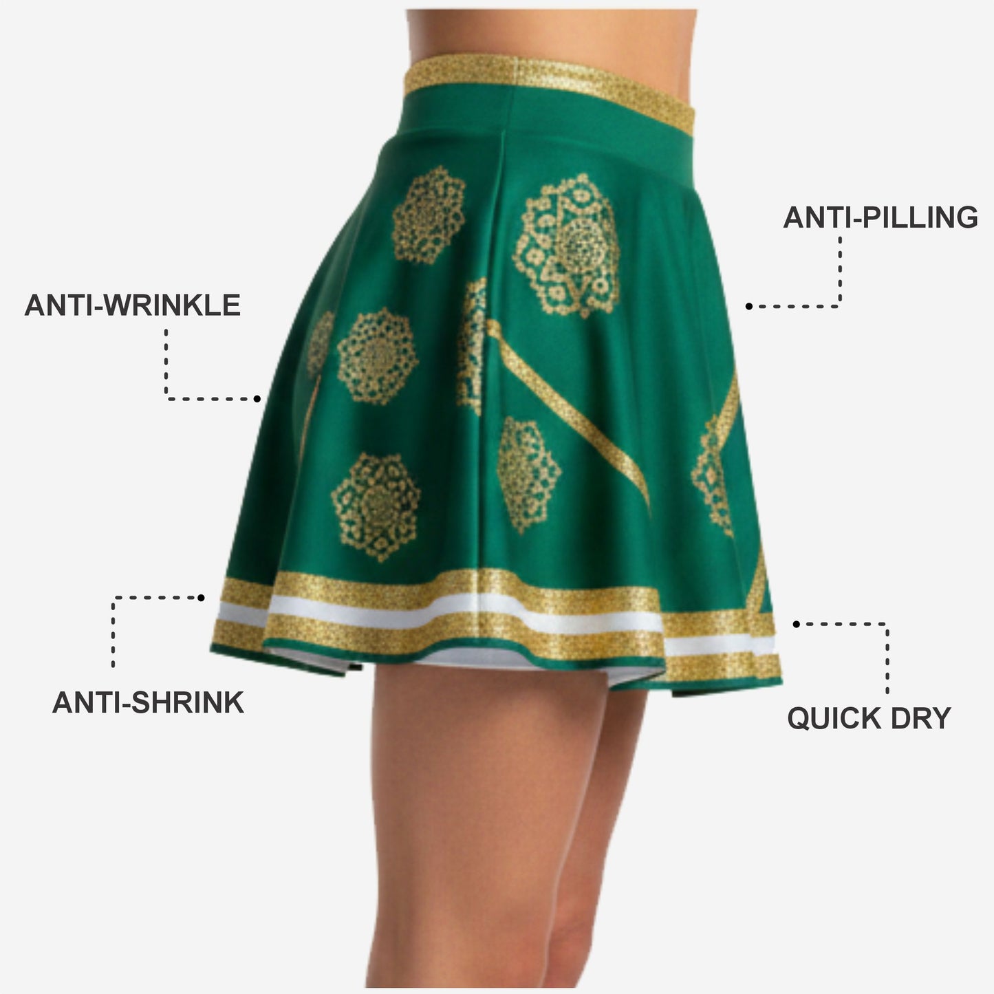 Custom Cheerleading Skirt - Pleated Green Cheer Skirt Team Design