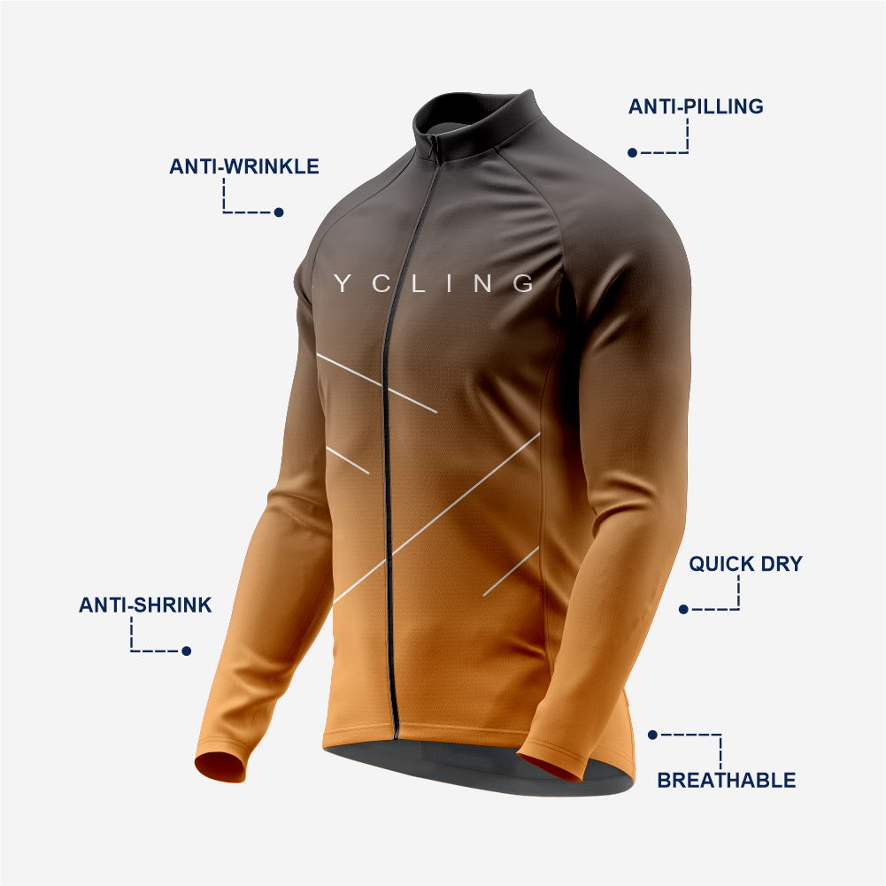 Men’s Orange Long Sleeve Cycling Jersey for Road Riders