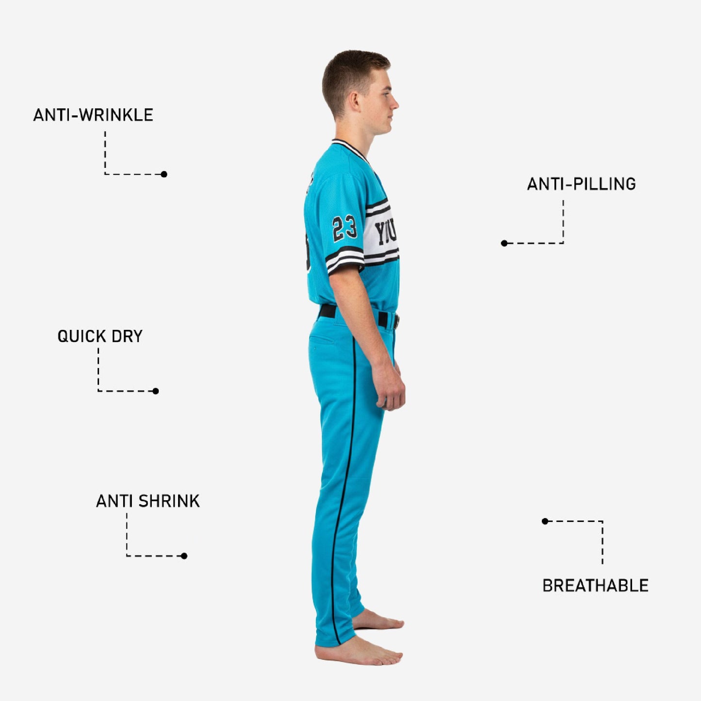 Custom Youth Baseball Uniform - V-Neck Jersey & Pants Team Name Set in Ball Blue