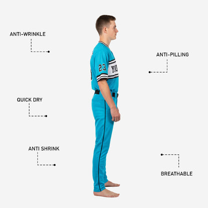 Custom Youth Baseball Uniform - V-Neck Jersey & Pants Team Name Set in Ball Blue