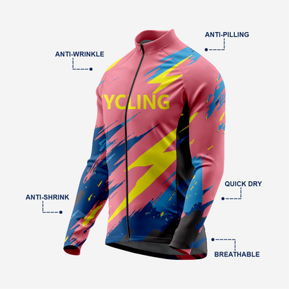 Men’s Long Sleeve Cycling Jersey and Bib Shorts Set - Light Pink