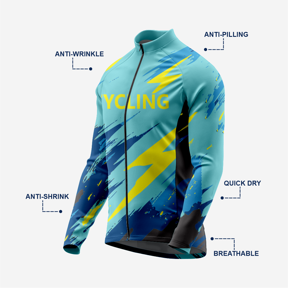Breathable Men’s Dark Turquoise Long Sleeve Cycling Jersey with Pockets