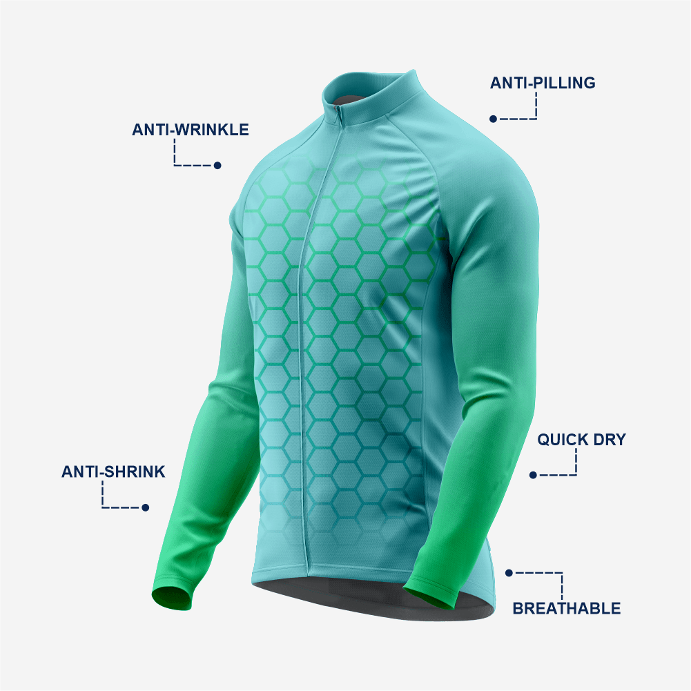 Full Zip Powder Blue Long Sleeve Cycling Jersey for Men | Hexagon Bike Shirt - K2 Sportswear | Custom Sports Uniforms & Apparels - K2 Sportswear