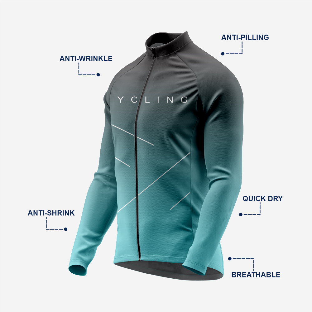 Men’s Long Sleeve Cycling Top and Bib Shorts Set - Teal Blue