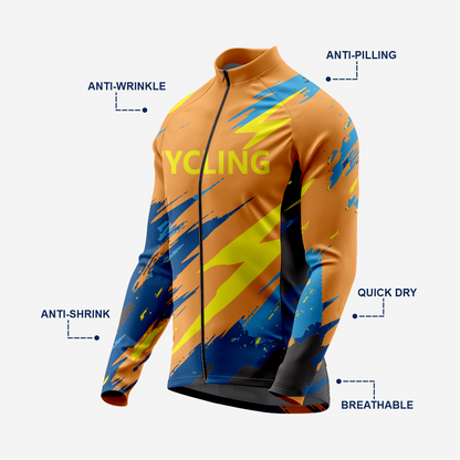 Men’s Long Sleeve Bike Jersey and Bib Shorts Set - Persian Orange