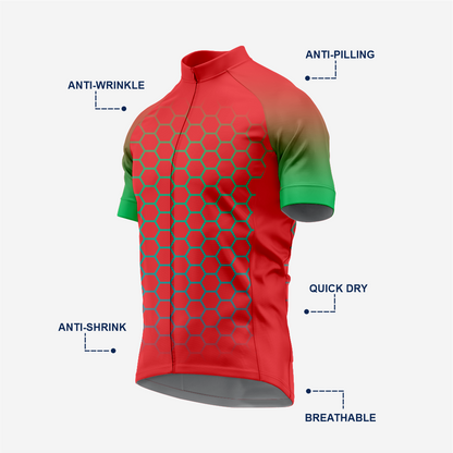 Men's Short Sleeve Red Cycling Jersey | Hexagon Print Performance Shirt