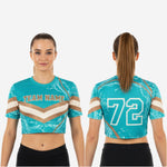Custom Cheerleading Crop Top with Name & Number - Teal Gold Marble Print Uniform