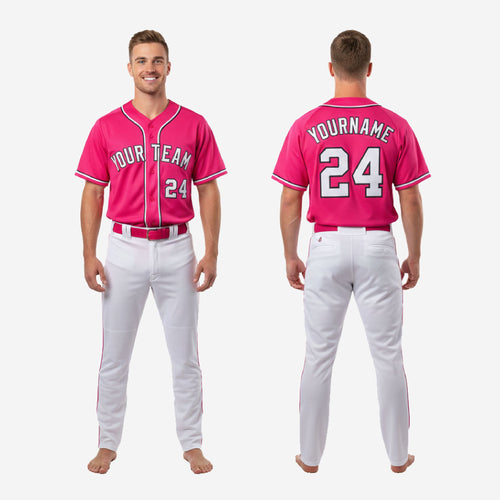 Custom Baseball Team Uniform in Pink - Jersey & Pants Custom Name Number Set