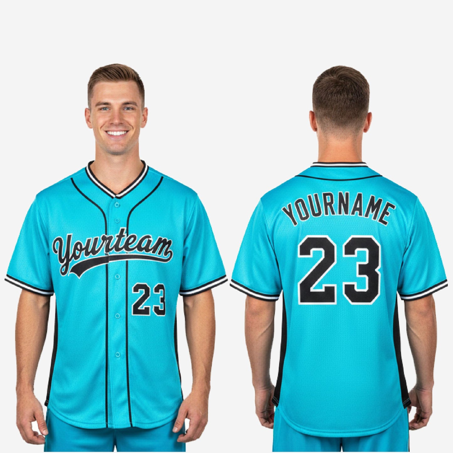 Custom Baseball Jersey in Turquoise - Youth & Adult Full Button Team Name Number Jersey
