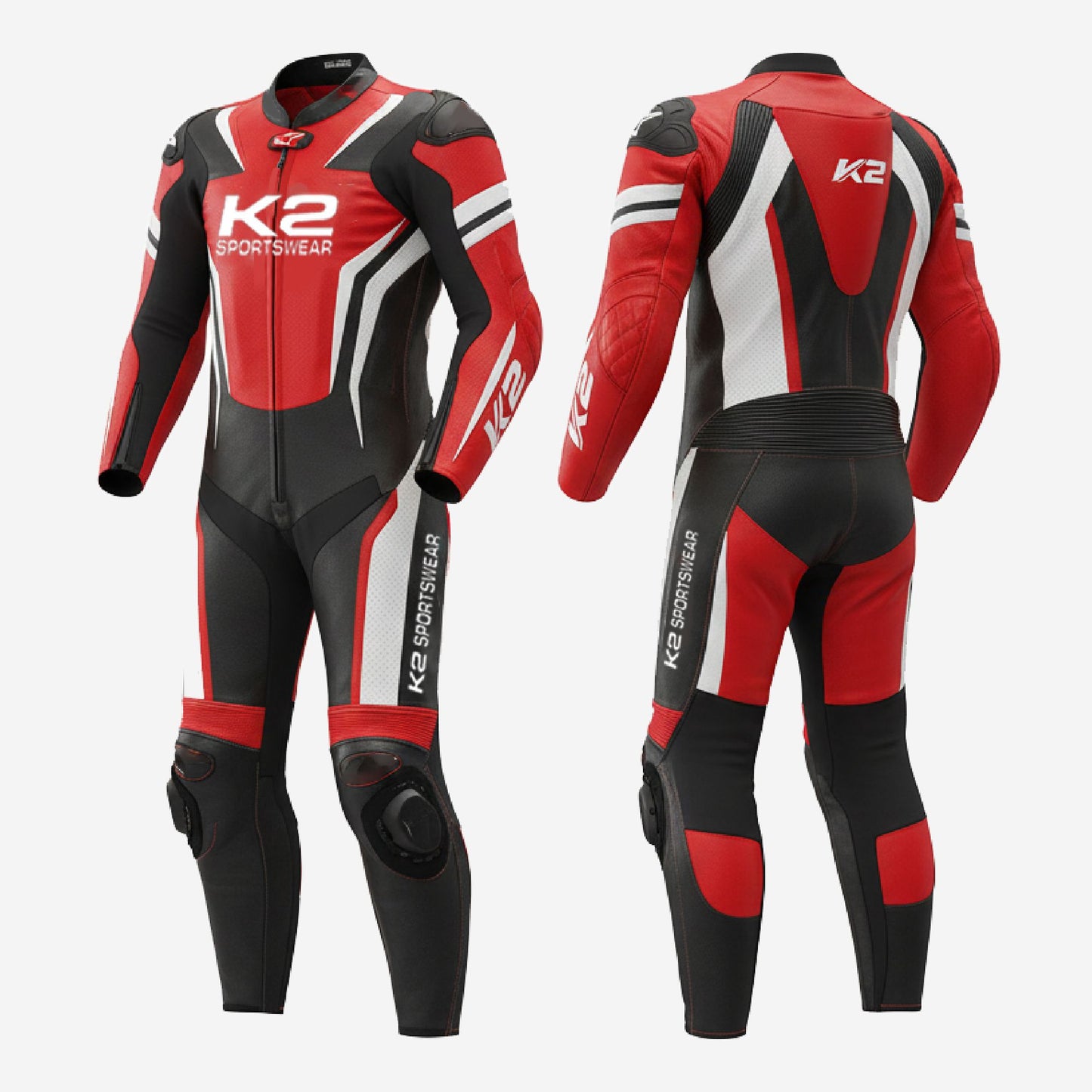 Personalized Motorbike Leather Suit in Red & Black - Custom Racing One Piece Track Suit