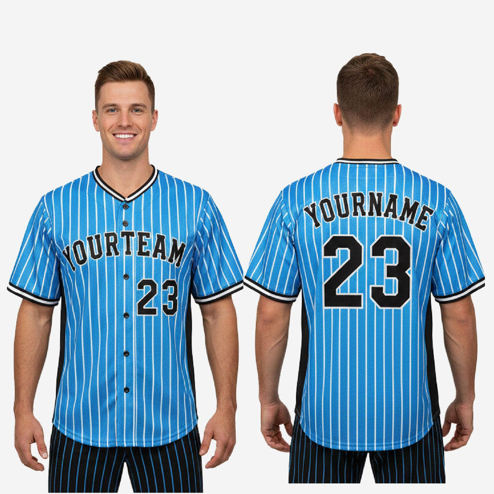 Custom Baseball Uniform Jersey - Pinstripe Full Button Sublimated Jersey in Sky