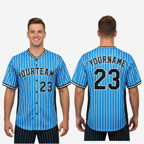 Custom Baseball Uniform Jersey - Pinstripe Full Button Sublimated Jersey in Sky