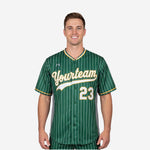 Custom Baseball Uniform Jersey - Pinstripe Full Button Sublimated Jersey in Green