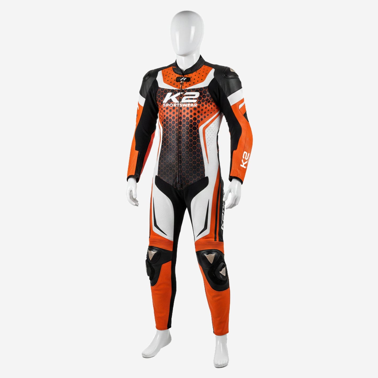 Personalized Motorbike Leather Suit in Orange & Black - Custom Racing One Piece Track Suit
