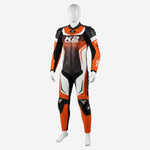 Personalized Motorbike Leather Suit in Orange & Black - Custom Racing One Piece Track Suit