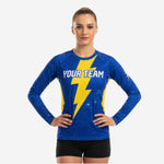 Custom Long Sleeve Cheerleading Jersey - Blue V-Neck Practice Jersey