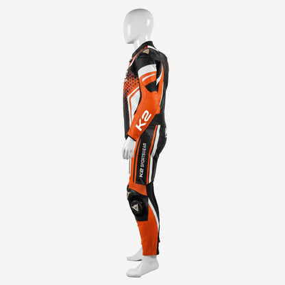 Personalized Motorbike Leather Suit in Orange & Black - Custom Racing One Piece Track Suit