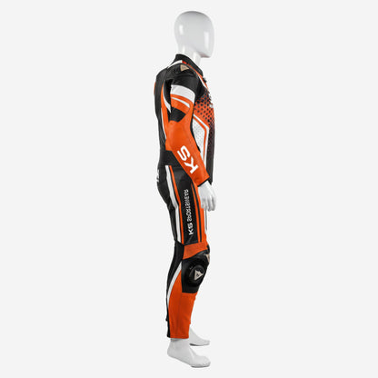 Personalized Motorbike Leather Suit in Orange & Black - Custom Racing One Piece Track Suit