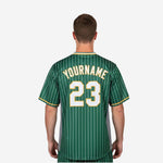 Custom Baseball Uniform Jersey - Pinstripe Full Button Sublimated Jersey in Green