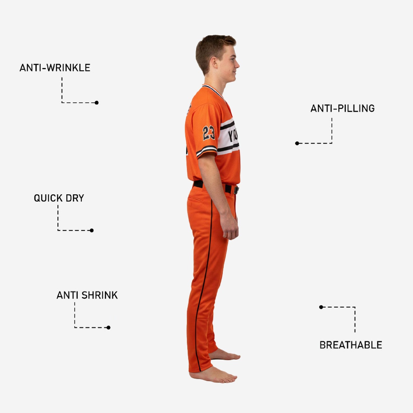 Custom Youth Baseball Uniform - V-Neck Jersey & Pants Team Name Set