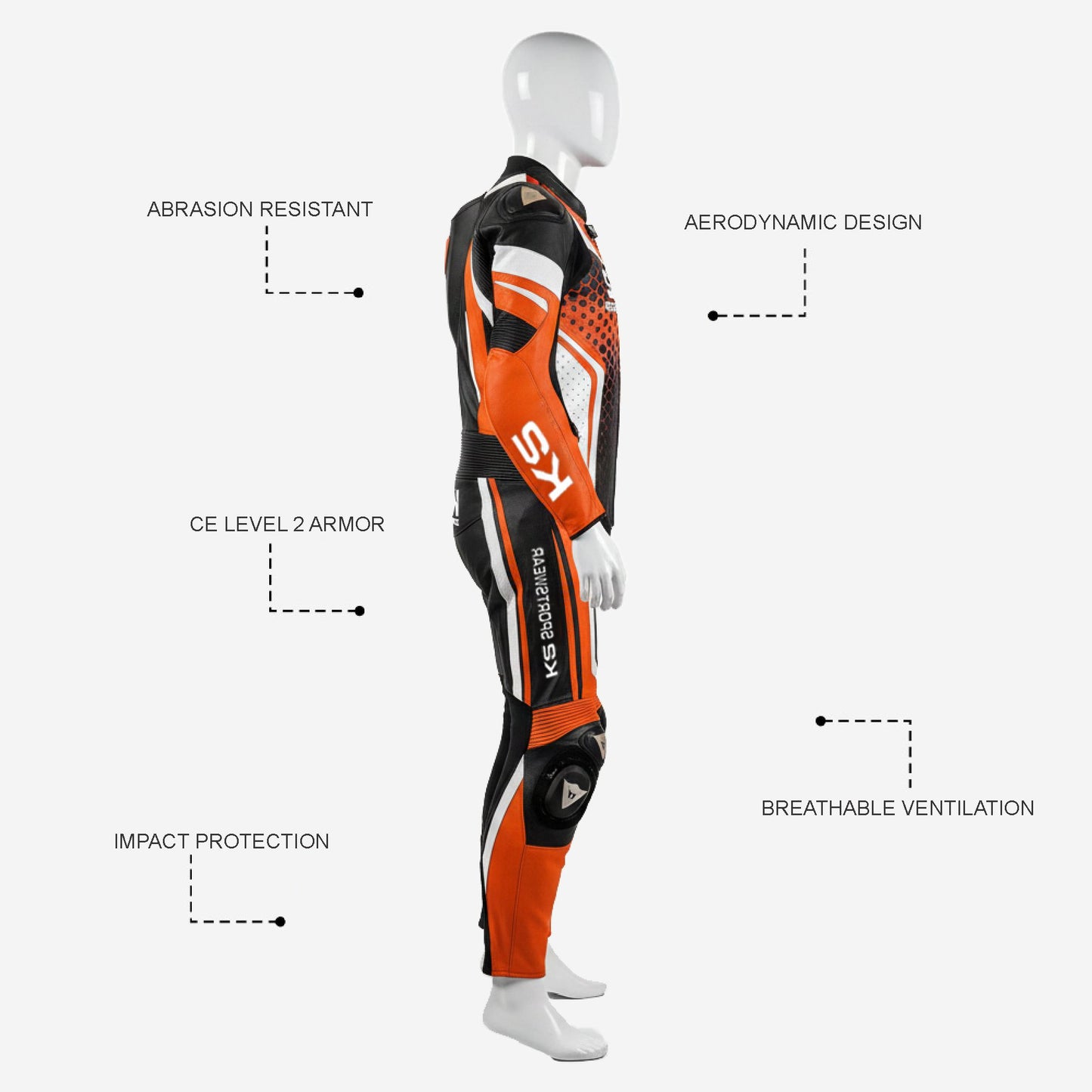 Personalized Motorbike Leather Suit in Orange & Black - Custom Racing One Piece Track Suit