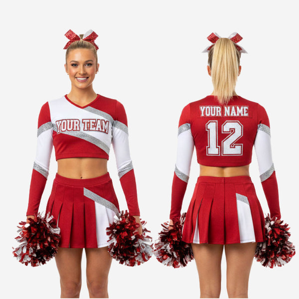 Custom Sublimated Red Cheerleading Set - Crop Top & Pleated Skirt Team Uniform