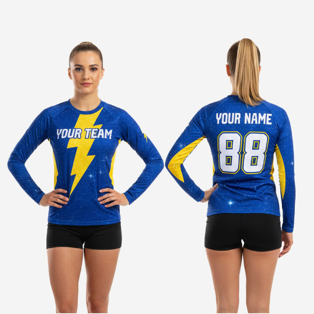 Custom Long Sleeve Cheerleading Jersey - Blue V-Neck Practice Jersey