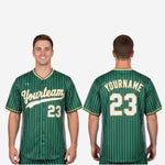 Custom Baseball Uniform Jersey - Pinstripe Full Button Sublimated Jersey in Green