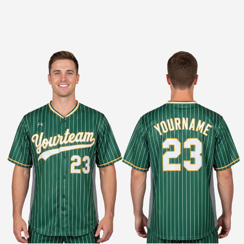 Custom Baseball Uniform Jersey - Pinstripe Full Button Sublimated Jersey in Green