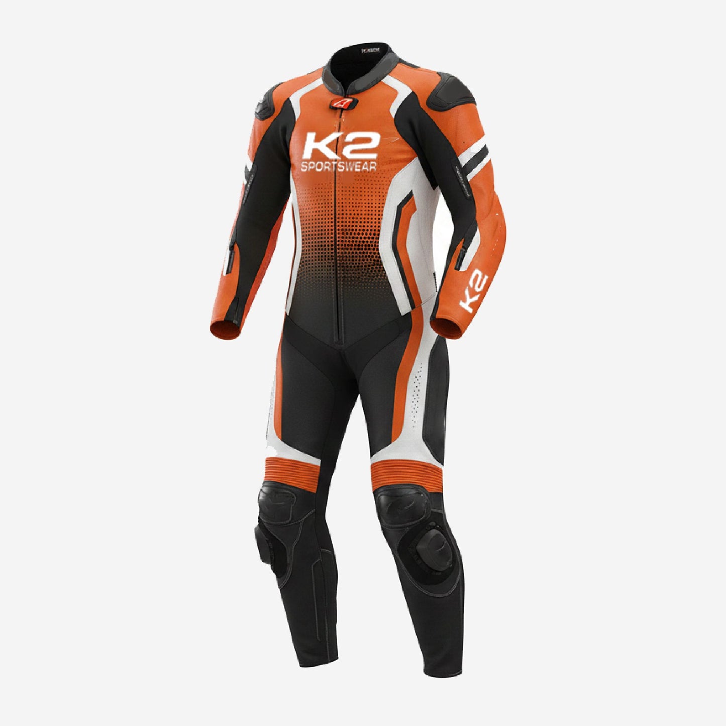 Personalized Motorbike Leather Suit in Orange & Black - Custom Racing One Piece Suit