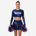 Custom Cheerleading Uniform Set - Long Sleeve Crop Top & Skirt Galaxy Design