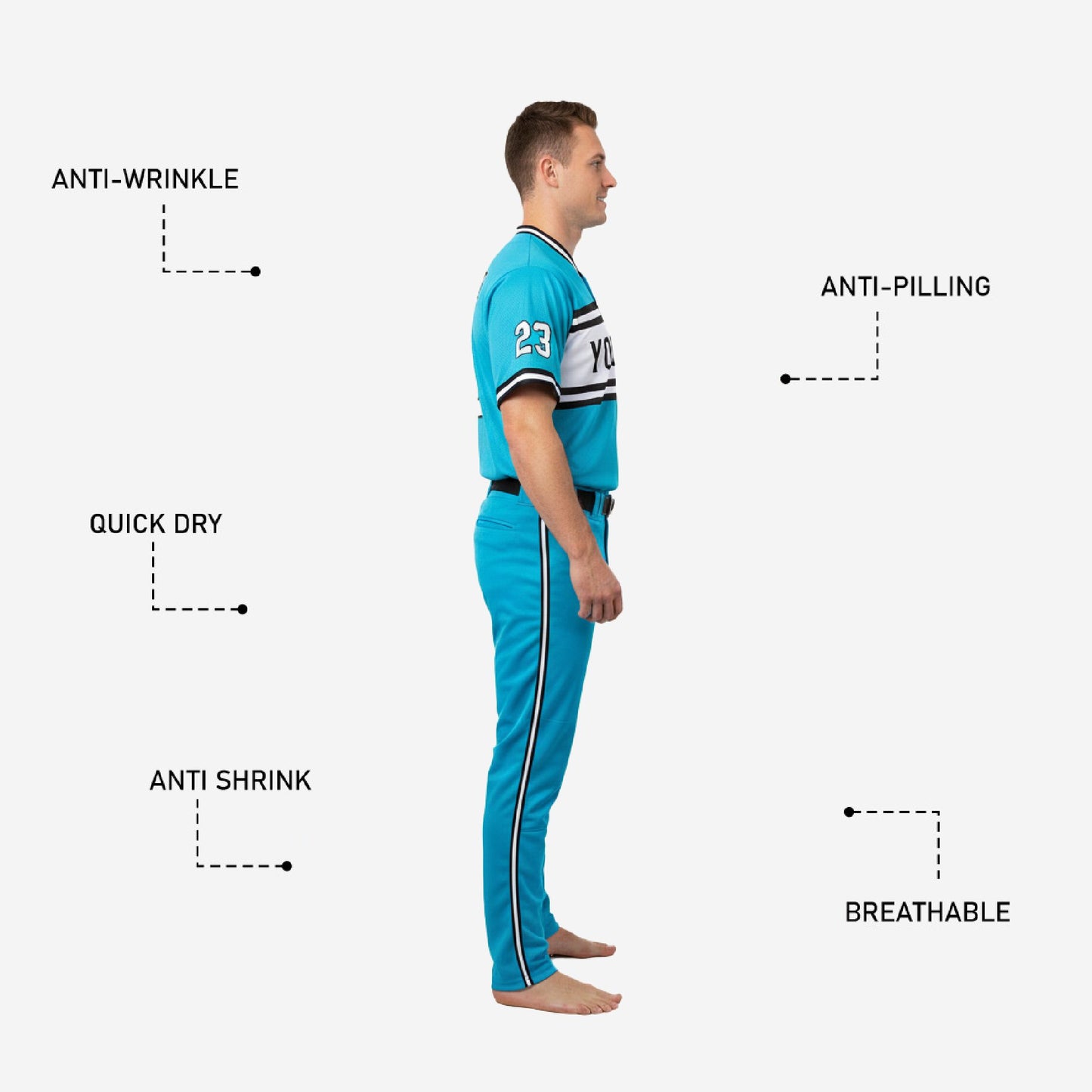 Custom Baseball Uniform Set - Sublimated Jersey & Pants Team Uniform in Ball Blue