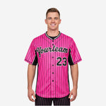 Custom Baseball Uniform Jersey - Pinstripe Full Button Sublimated Jersey in Hot Pink